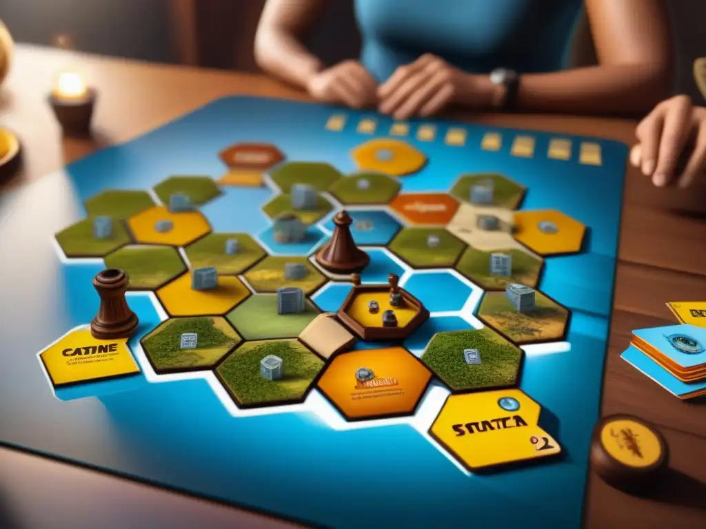 Una partida de Catan: juego de mesa estrategia