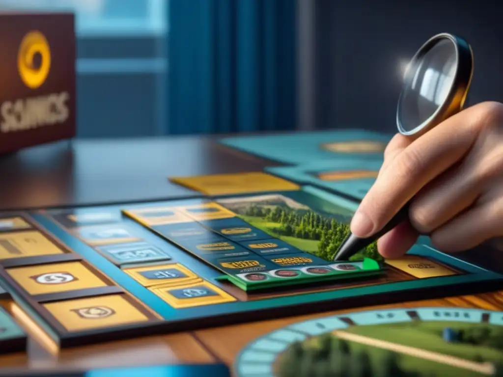 Persona examinando minuciosamente detalles de caja de juego de mesa