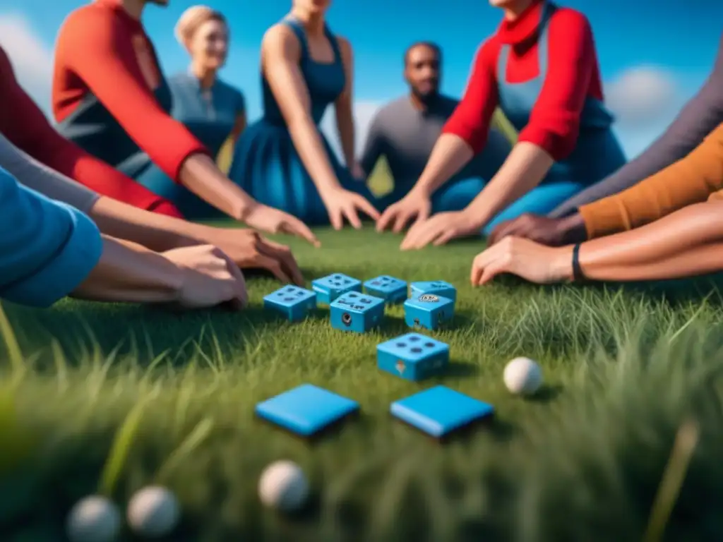 Personas diversas disfrutan de un juego cooperativo en equipo, mostrando camaradería y concentración