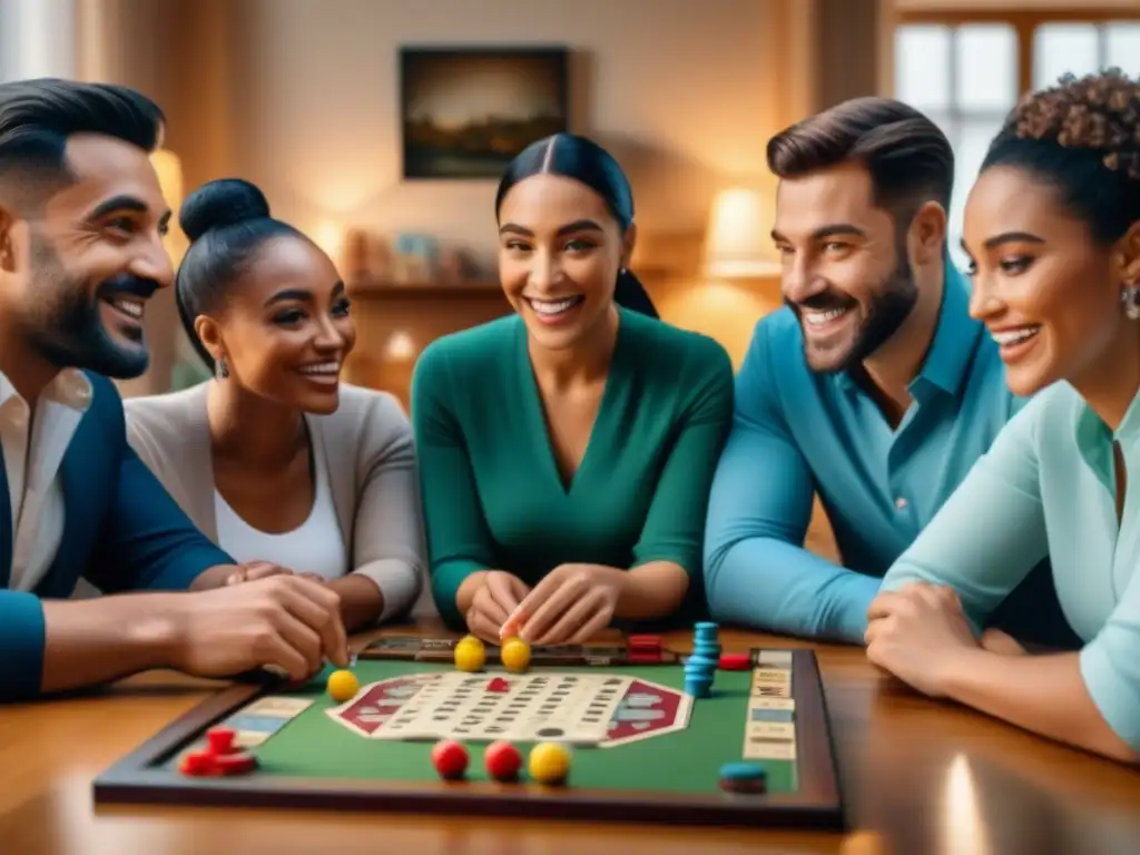 Diversión y conexión en juego de mesa Personas de todas las edades y orígenes disfrutan de un juego de mesa, creando conexión y diversión