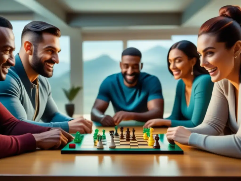 Diversas personas disfrutan de un juego de mesa juntas, mostrando camaradería y concentración