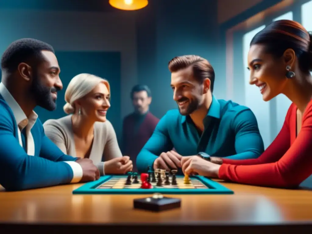 Diversas personas disfrutan de un juego de mesa premiado, mostrando emoción y diversión