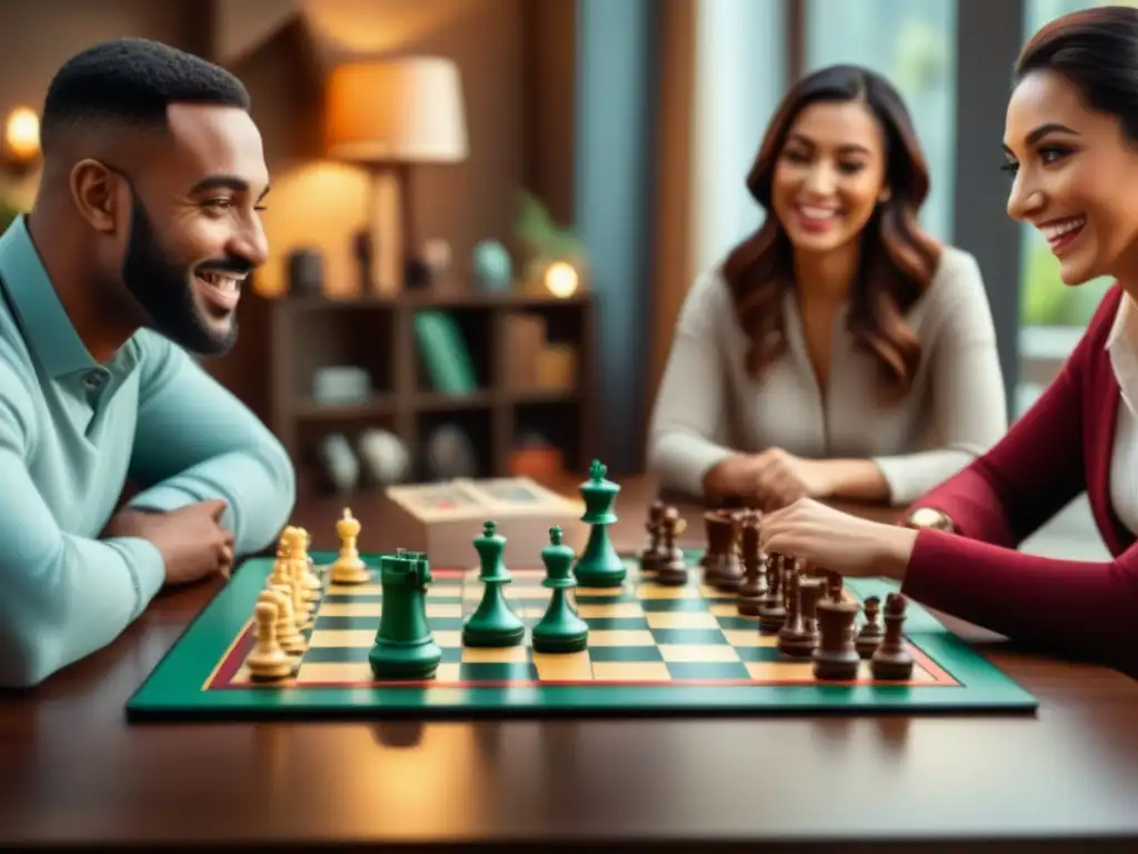 Diversas personas disfrutan de juegos de mesa en ambiente festivo de Navidad con descuentos