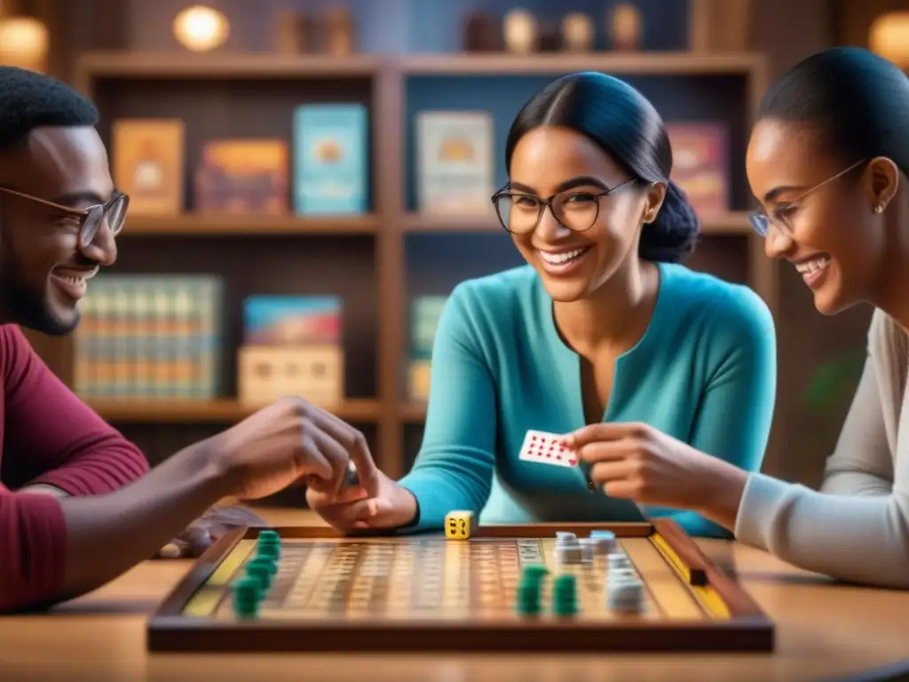 Diversas personas disfrutan de juegos de mesa para ansiedad con entusiasmo y camaradería