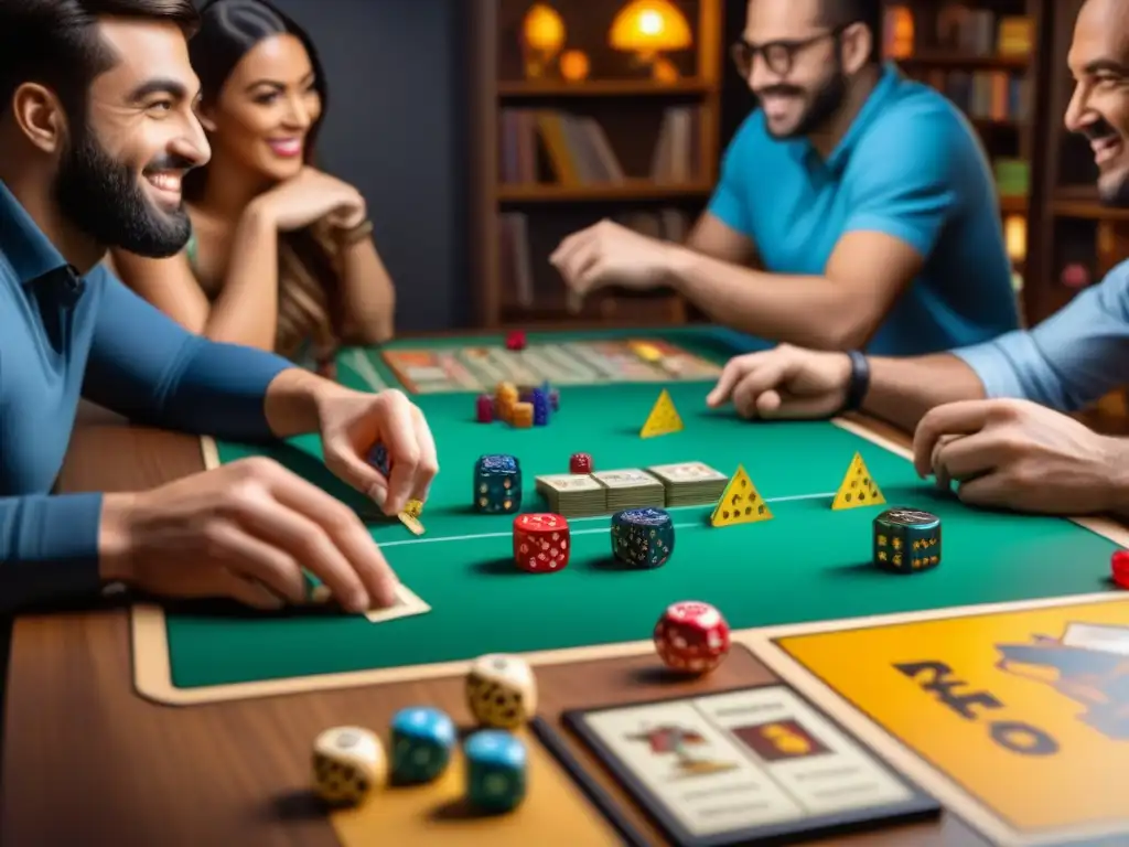 Diversas personas disfrutan de juegos de mesa para grandes grupos en una animada sesión llena de diversión y concentración