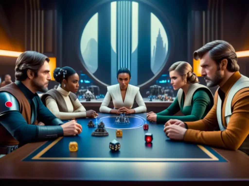 Una reseña de Star Wars Al Filo: Jugadores diverso en mesa de juego inmersiva, concentrados y emocionados