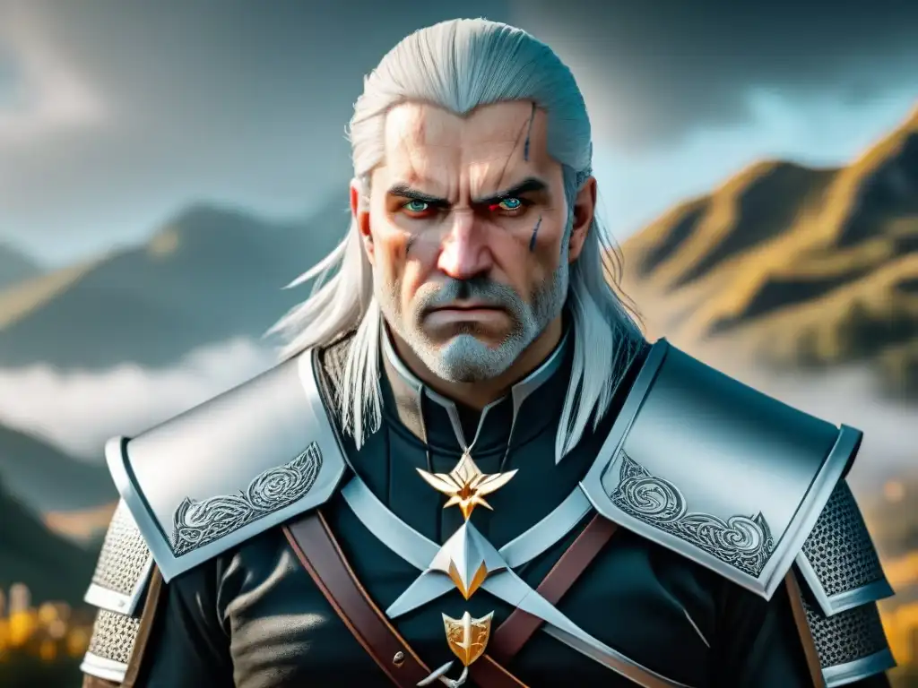 Reseña 'The Witcher: juego rol': Detalle del arte de portada con Geralt de Rivia y su expresión intensa, icónica cicatriz y cabello plateado