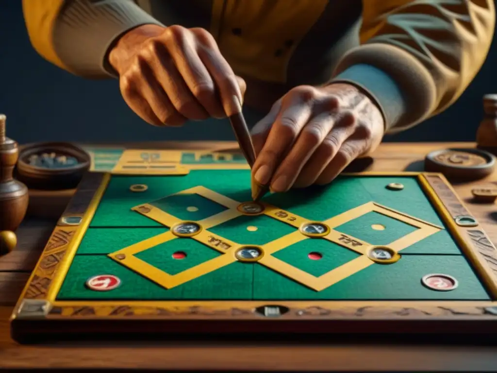 Restauración de juego antiguo: manos devolviendo vida y color Restauración de juego de mesa antiguo con manos detalladas y herramientas esparcidas, iluminadas por la luz del sol