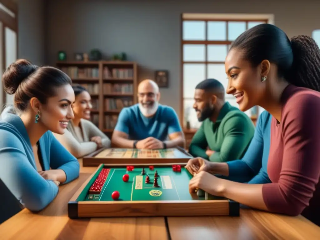 Una reunión de personas diversas disfrutando de juegos de mesa kits inicio en un ambiente acogedor y divertido