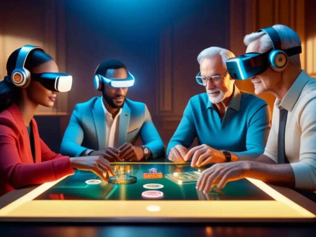 Revitalización juegos de mesa Realidad Virtual: Diversas generaciones disfrutan de un juego futurista holográfico en Realidad Virtual