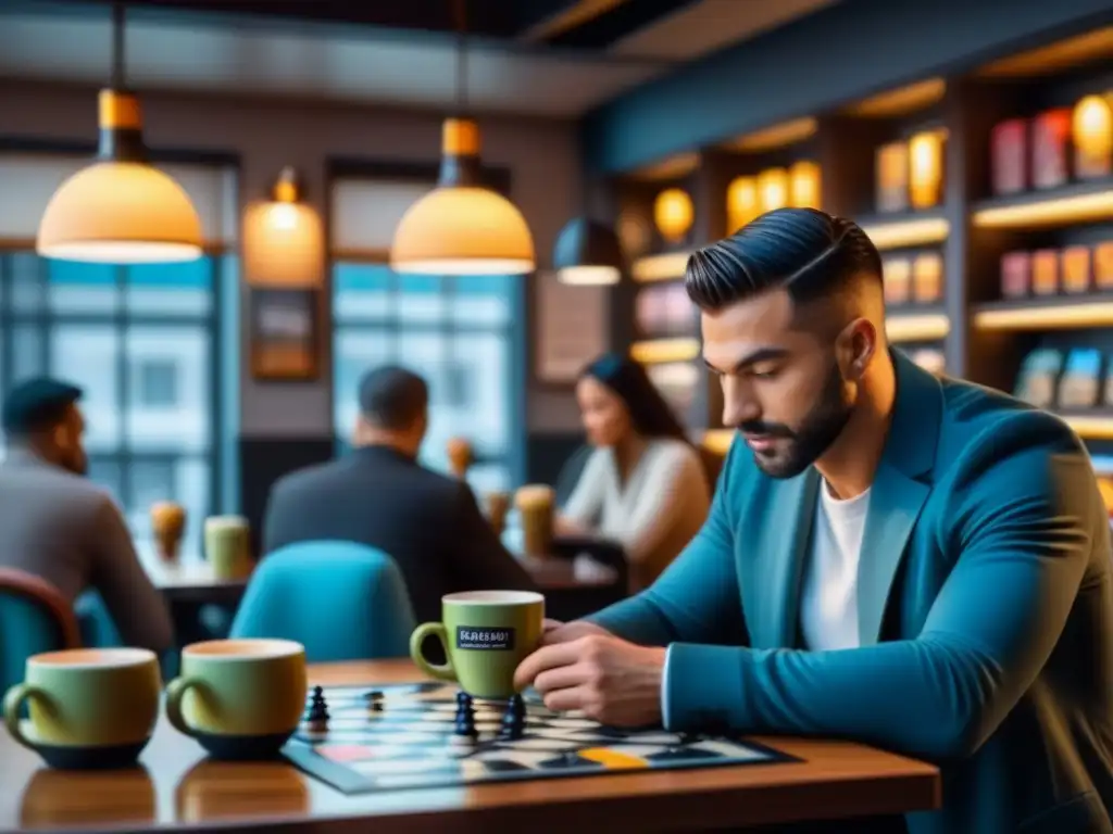 Un rincón acogedor de café moderno con diversidad de personas disfrutando de Juegos de mesa clásicos