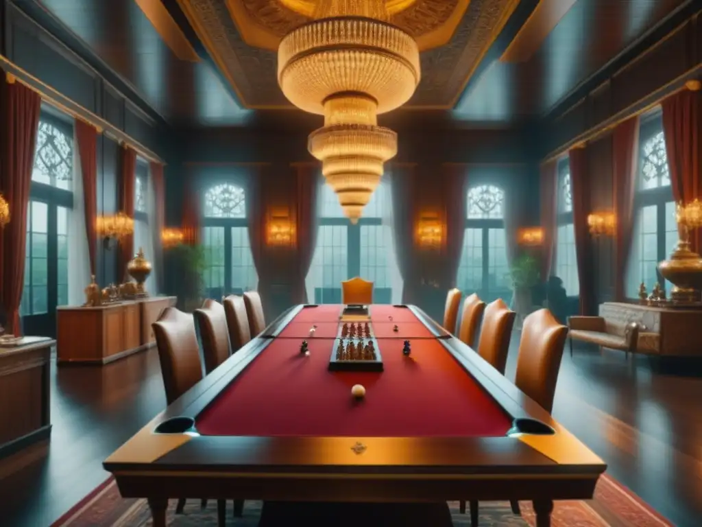 Salón elegante con mesas de juegos de mesa rodeadas de jugadores emocionados