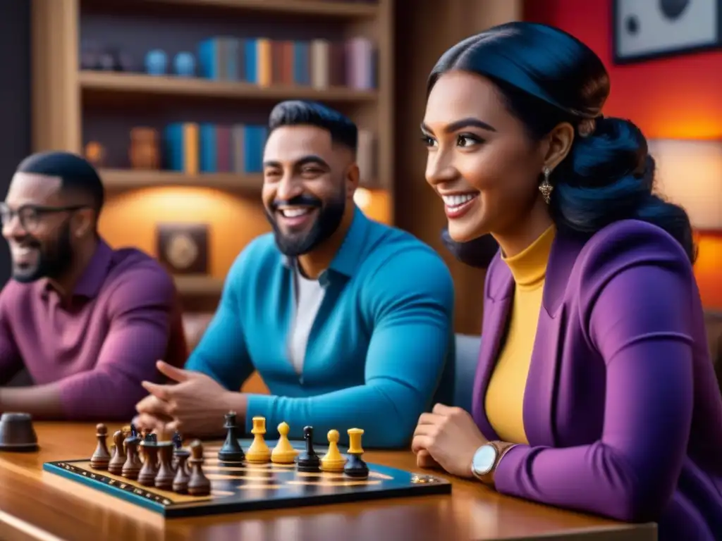 Influencers apasionados disfrutan de juego estratégico Una selección de influencers de juego de mesa auténticos disfrutan de una partida estratégica, reflejando emoción y concentración