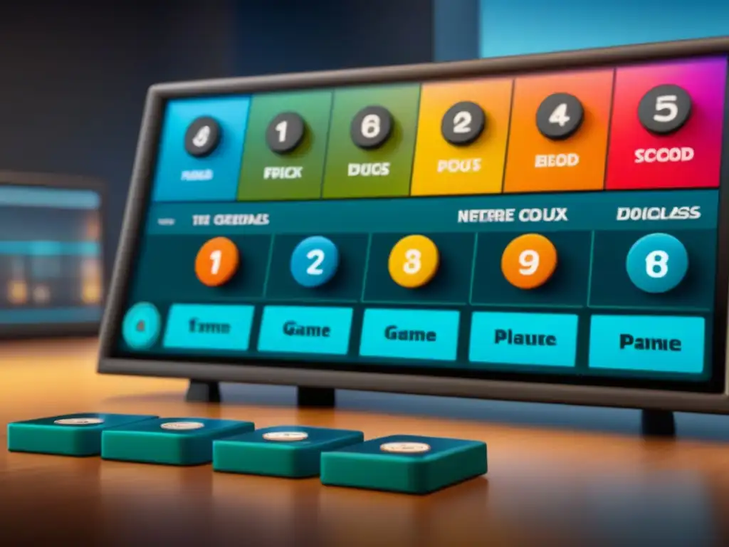 Tablero de juego digital con equilibrio UX, colores vibrantes y elementos intuitivos, integrando tutorial y diseño amigable