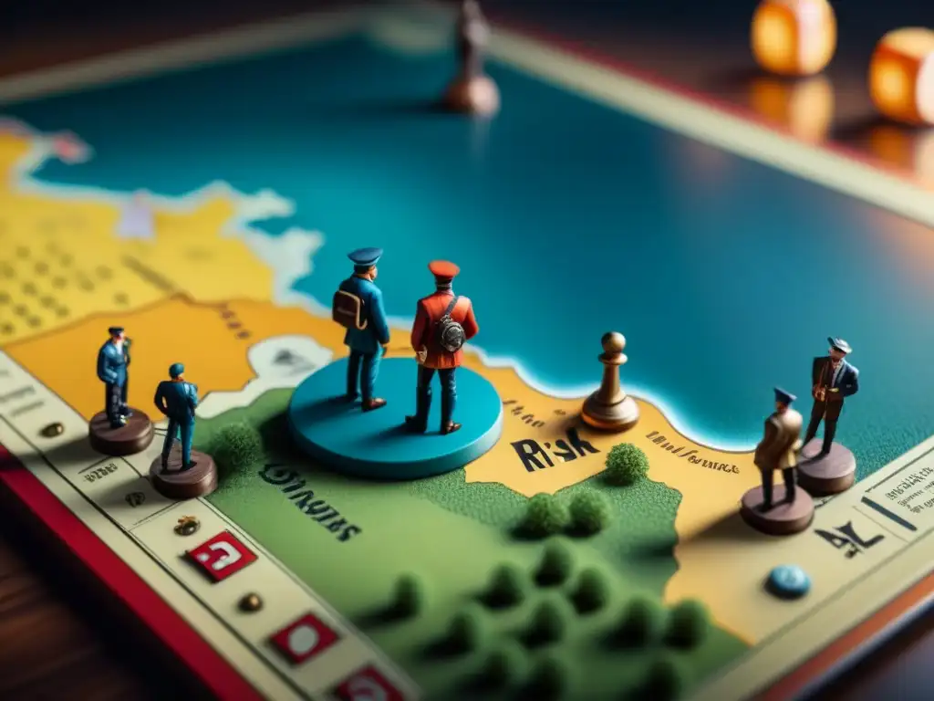 Un tablero vintage del juego de estrategia Risk, con un diseño detallado de sus territorios y continentes