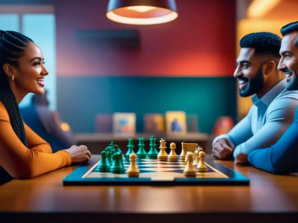 Terapia lúdica: Personas diversas disfrutan de juegos de mesa, expresando alegría y camaradería