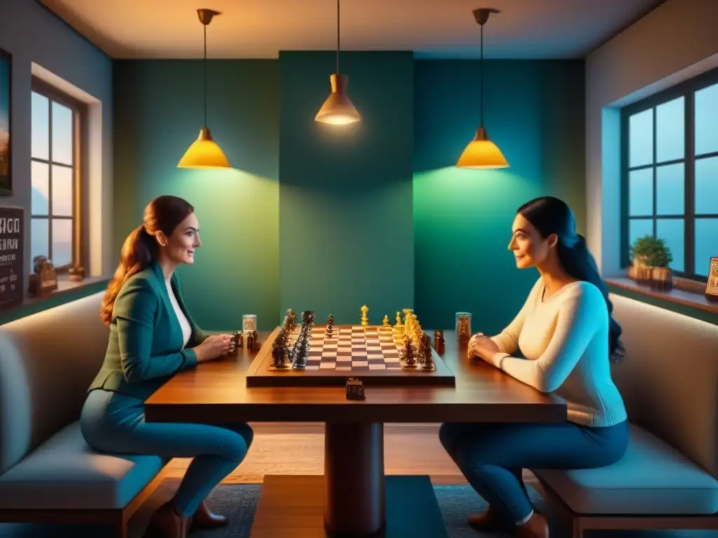 Terapia de pareja con juegos de mesa: Pareja comprometida conectando en ambiente cálido y acogedor en sala íntima