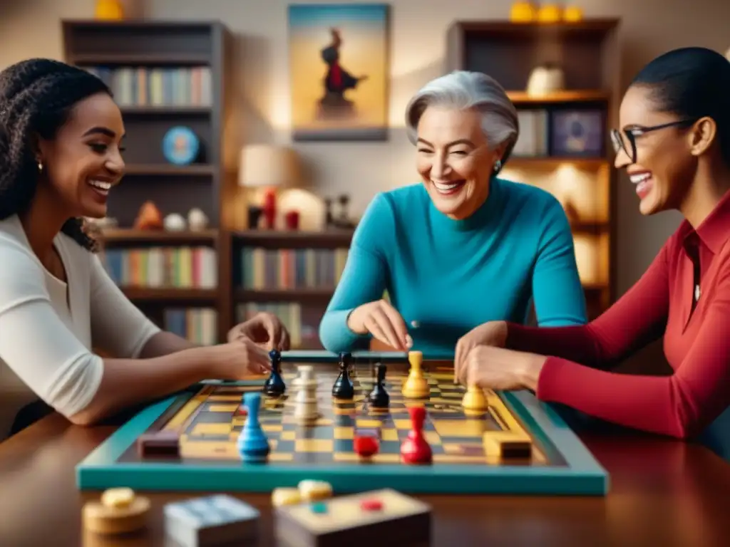 Terapias innovadoras con juegos de mesa: Diversas personas disfrutan riendo y jugando en torno a una mesa llena de juegos