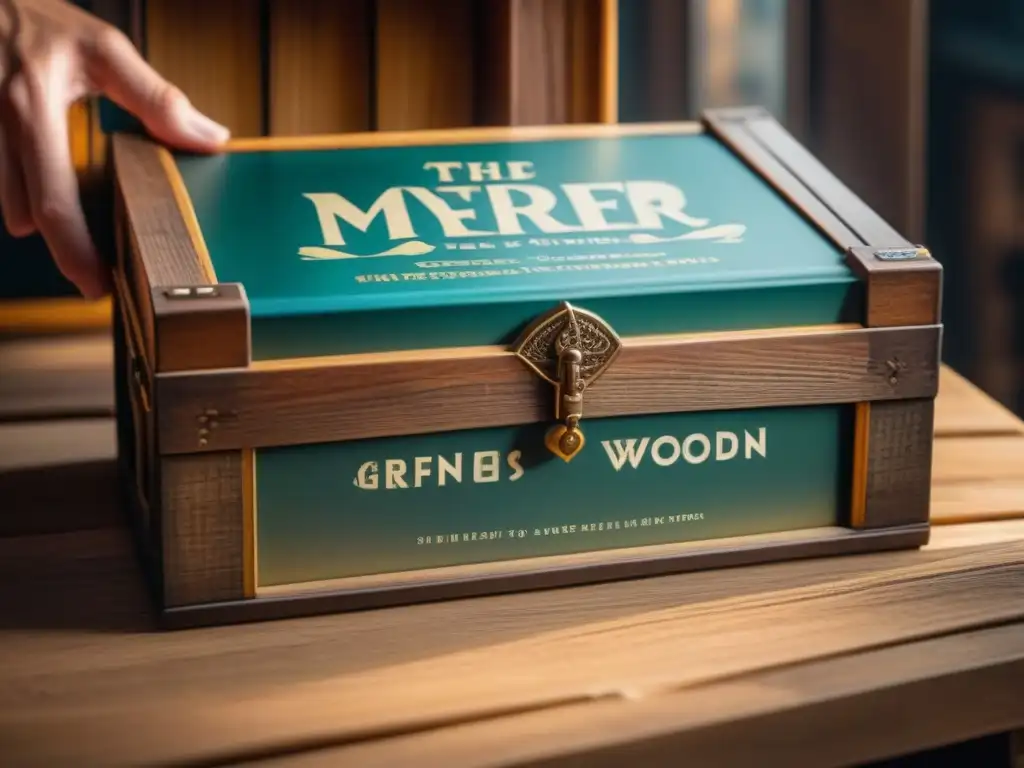 Un tesoro de juegos de mesa raros en caja de madera iluminada, creando un ambiente de misterio y descubrimiento