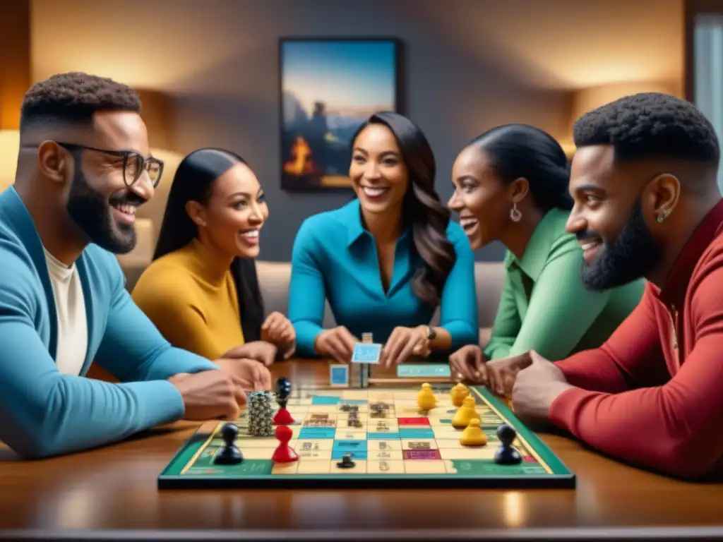 Una velada acogedora de juegos de mesa con diversidad de jugadores concentrados