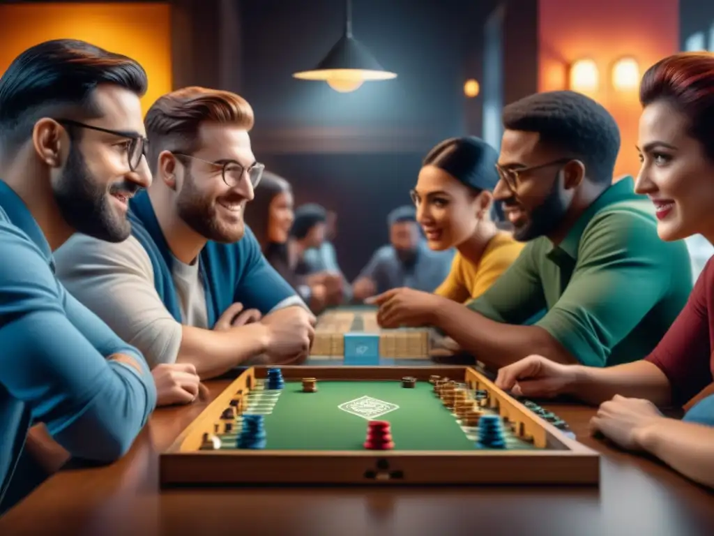 Un vibrante encuentro en una liga de juegos de mesa, resaltando la concentración y camaradería