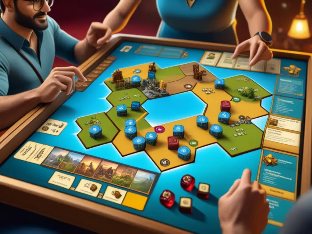 Vibrante imagen de un torneo de juegos de mesa online con Settlers of Catan, Ticket to Ride y Carcassonne