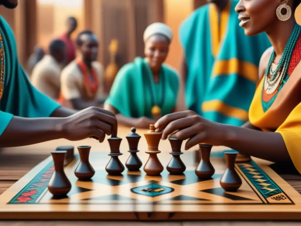 Un vibrante juego de mesa en África: tradición y cultura se entrelazan mientras personas disfrutan en un mercado africano