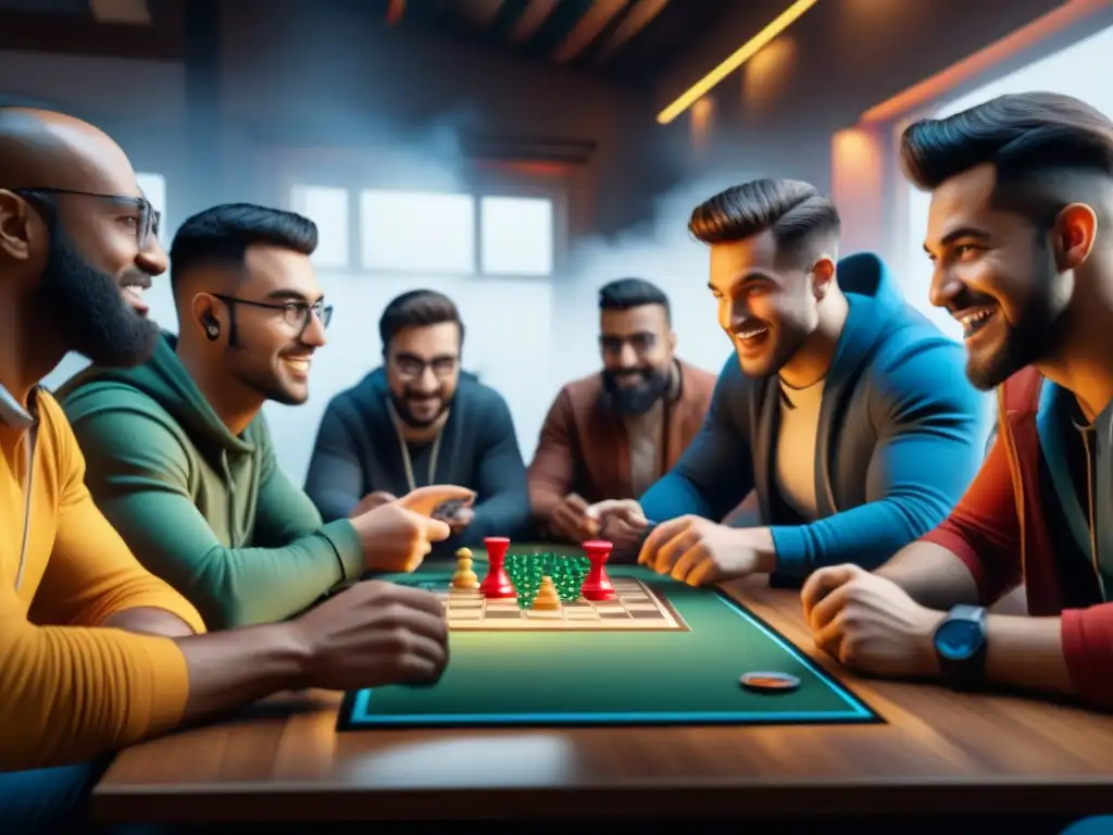 Una vibrante sesión de juego de mesa online entre amigos, con estrategia, emoción y camaradería