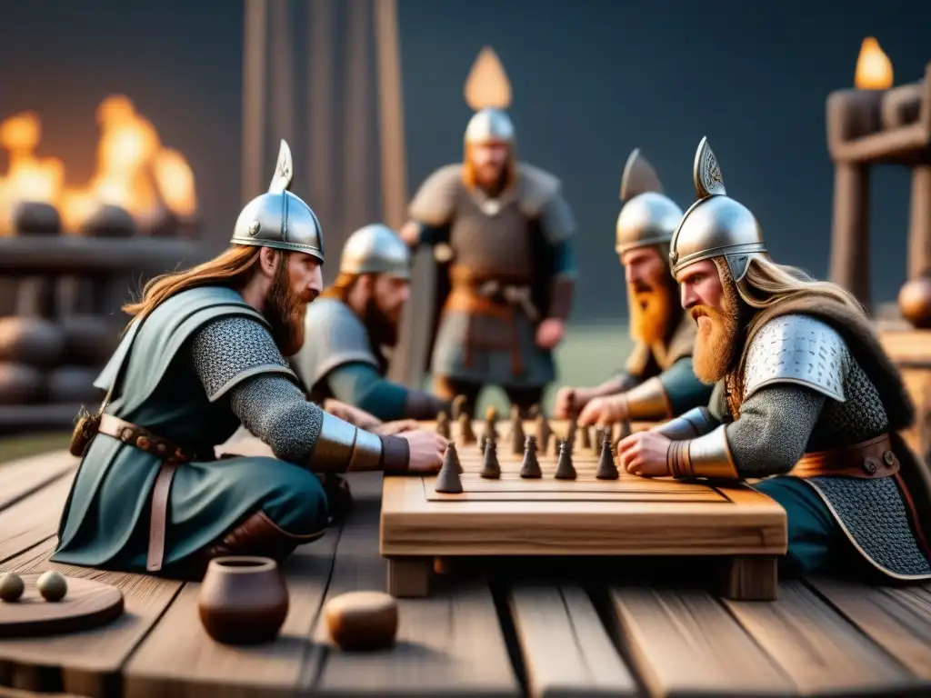 Vikingos jugando Hnefatafl en una cálida casa nórdica