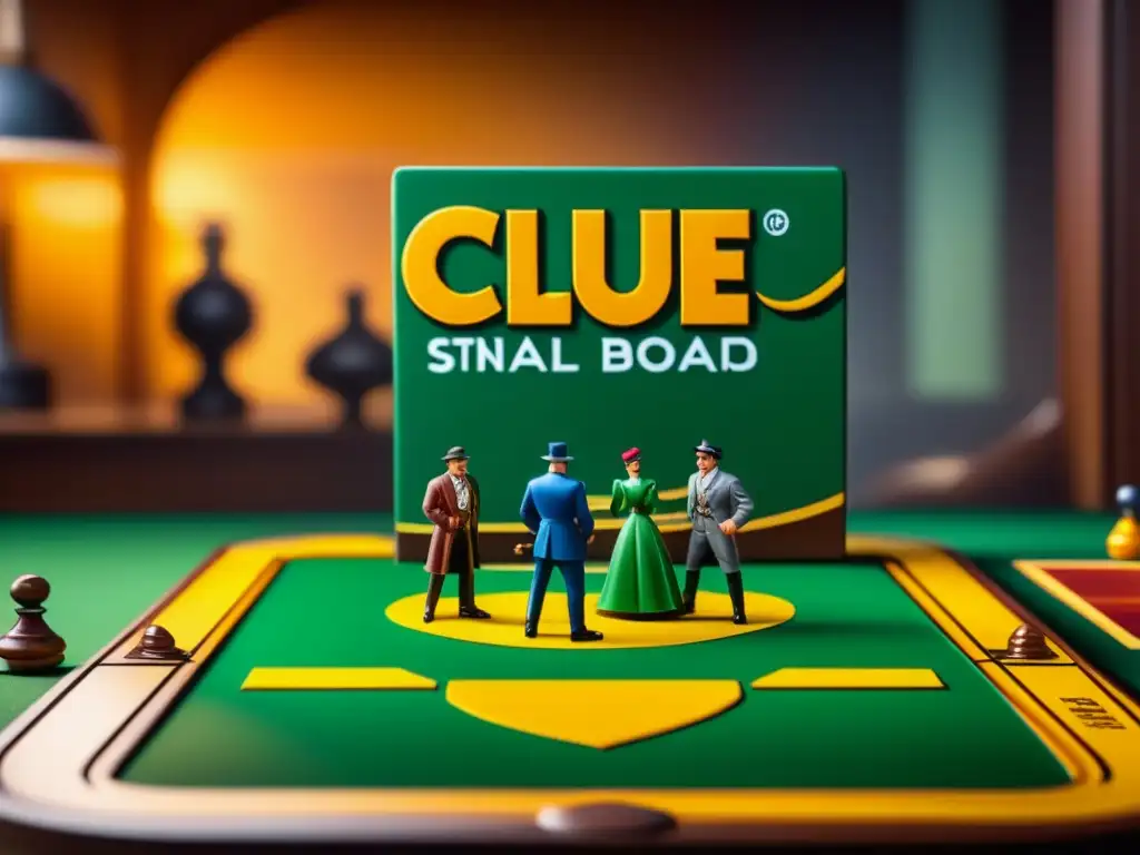 Un vistazo detallado del juego de mesa Clue, resaltando sus detalles intrincados